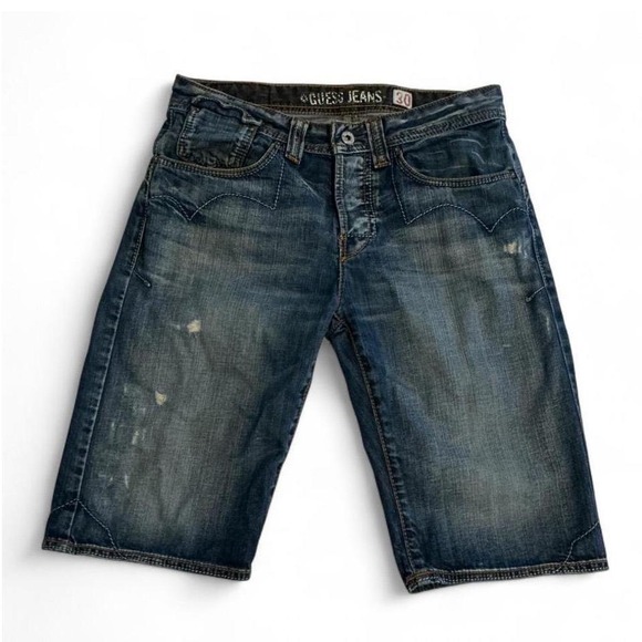 Guess Other - Guess Denim Shorts Mens 30 Blue Distressed Button Fly Jorts M71H2991‎